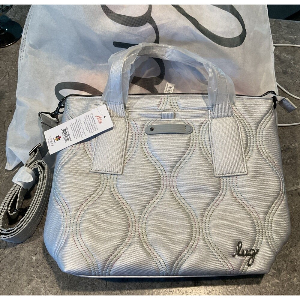 NWT LUG Alto Matte Luxe VL Crossbody Double Handle Tote Metallic Silver Ice Pop
